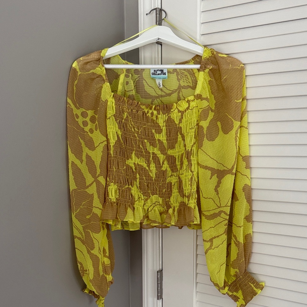 Future Collective Yellow and Tan Floral Blouse